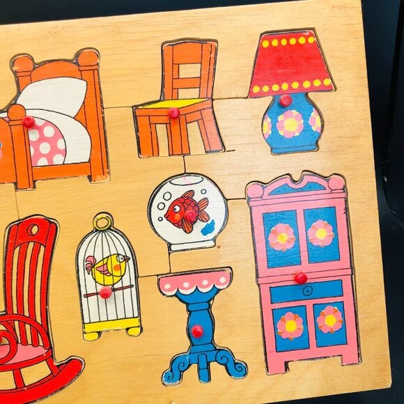 70s Simplex Toys Wooden Cutouts Puzzle Groovy Furniture and Pets - Picture 3 of 10